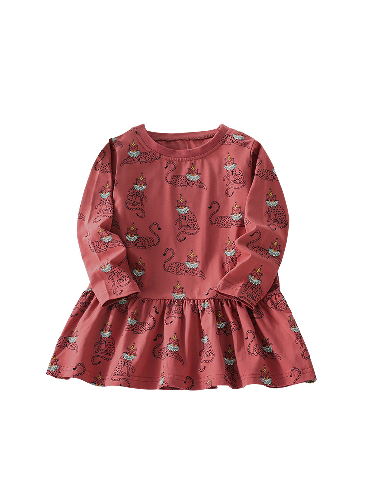 Malwee vestidos de niñas de otoño nuevos niños pequeños y medianos impresión de aire extranjero cuello redondo mangas largas lindas falda de ropa infantil