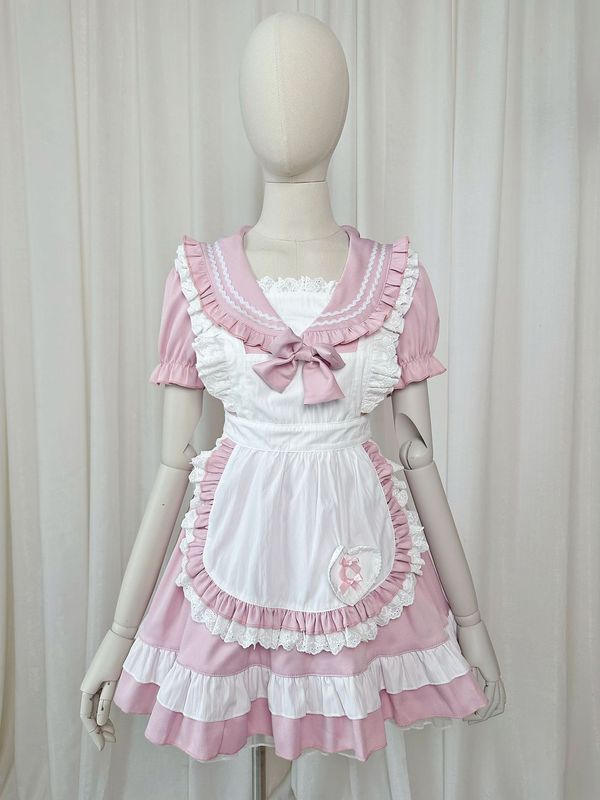 新しい日本のカレッジスタイルのメイド服半袖女の子セーラー服COSかわいいソフトガールメイドスーツドレス|undefined