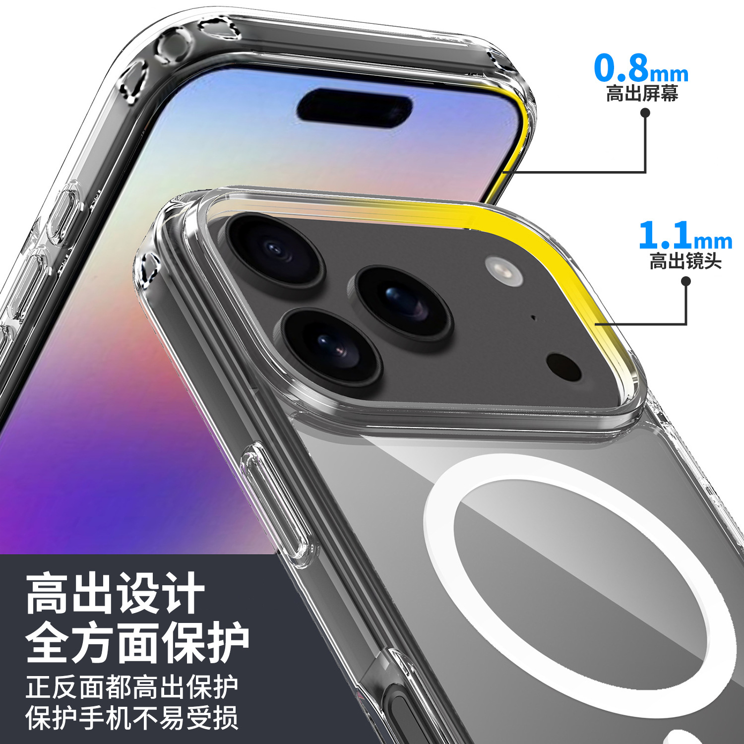 Funda para teléfono móvil de succión magnética iphone17Pro para cámara de botón transparente Funda protectora anti-caída de carcasa de succión magnética Apple 17