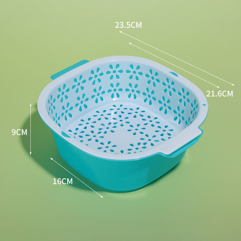 台所の二重の果物の野菜のプラスチックの水たまりのかごの卸売りの四角形のプラスチックの厚い収納の野菜の水たまりのかご|undefined