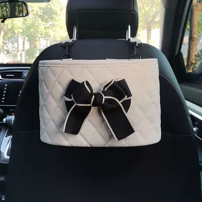 Hanging Bag Car Supplies — Car storage bag/box - cloth-black-bow-white-storage-pocket