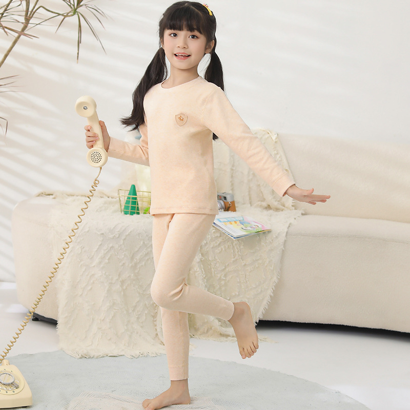 내츄럴 컬러 코튼 베이지 솔리드 컬러 라운드 넥