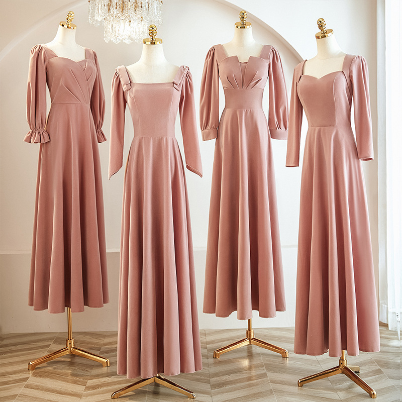 Velvet Bridesmaid Dress 2026 New Spring Pink Long-Sleeve French-Style Wedding Dress Suitable for Everyday Wear with a Niche Annual Meeting Vibe Velvet Bridesmaid Dress 2026 New Spring Pink Long-Sleeve French-Style Wedding Dress Suitable for Everyday Wear with a Niche Annual Meeting Vibe