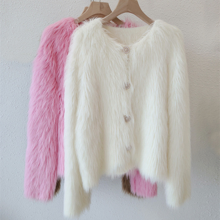 Damenbekleidung Fleece-Strickjacke, Pullover, Jacke, verdickt, kleiner Duftstil, kurz, vielseitig, weich, klebrig, Damenbekleidung_voghion.com