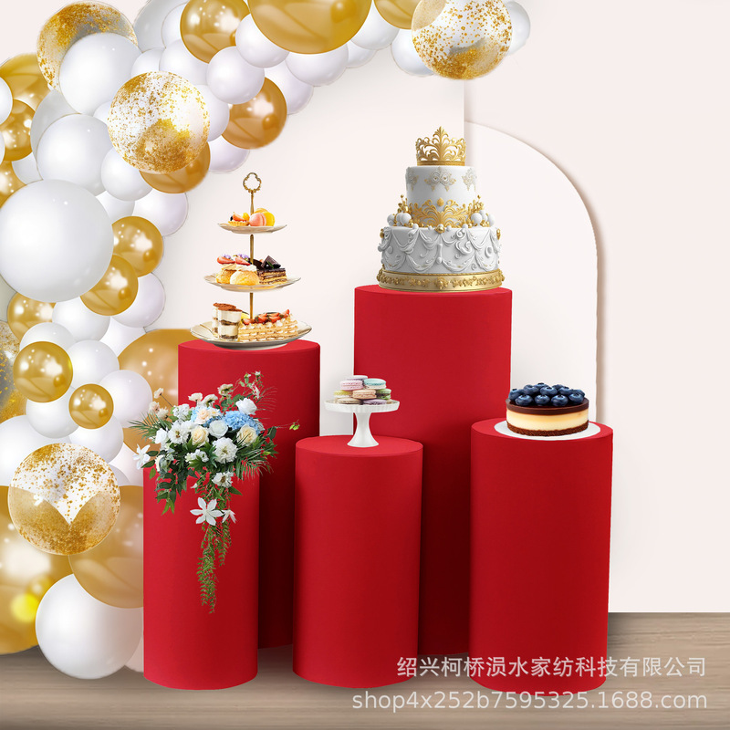 跨境弹力甜品台布套酒店婚礼铁艺甜品圆柱桶桌套蛋糕店装饰防尘罩|undefined