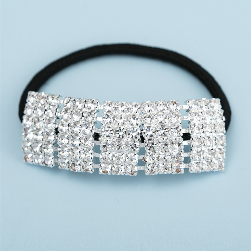 Anillo de pelo de diamantes de imitación Nuevo estilo Accesorios para el cabello accesorios para la cabeza cuerda de pelo de estilo coreano cuerda de cabeza elástica alta anillo de cabeza de diamante plateado