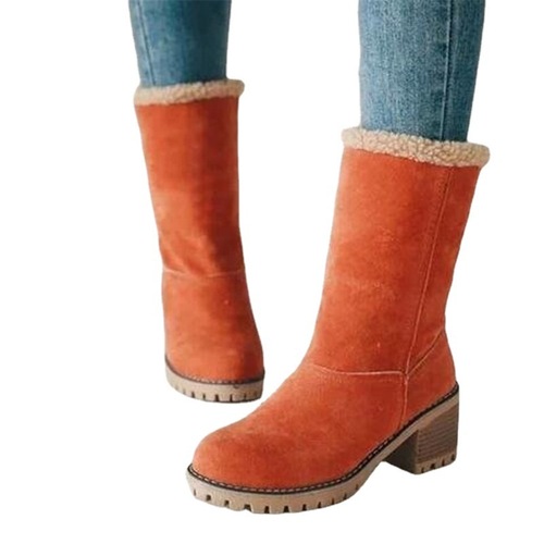 Winter Plus-Size Mid-Calf Boots for Women: Chunky Heel, Fleece-Lined, Thick Cotton Snow Boots—Dual-Wear, Ultra-Warm, and Perfectly Versatile for Any Style