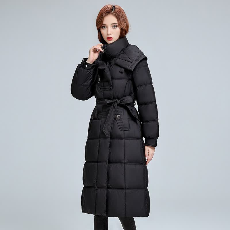 Knee-Length Quilted Puffer Coat With Hood – Women’s Thickened Winter Jacket, Slim-Fit Oversized Silhouette (L-4XL, Black/Taupe/Khaki/Army Green)​_ecoleips.com
