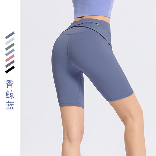Rear cross sports shorts for women, anti-glare, quick-drying, running fitness pants, tight-fitting high-waisted peach yoga pants