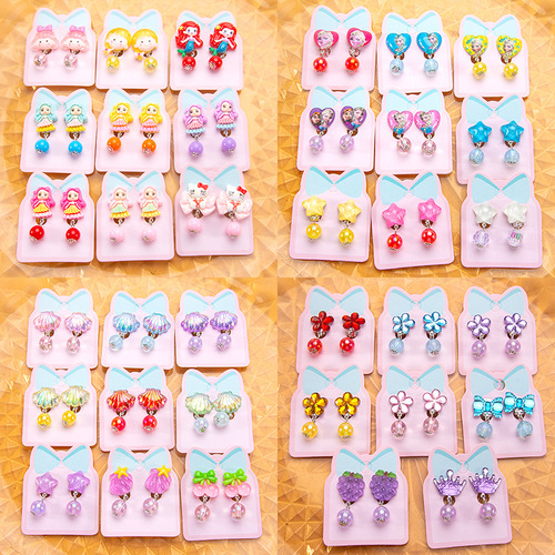 Children's accessories earring clips without ear piercing pain for girls, cute DIY tassel earring clips, long student earrings