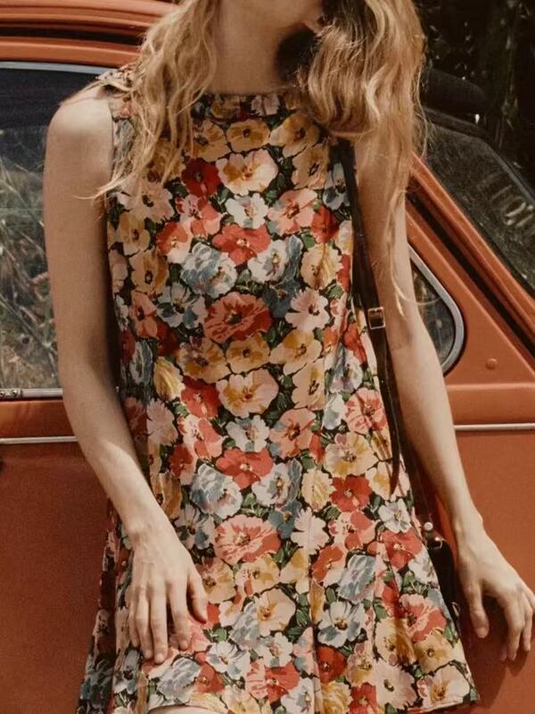 Sweet Japanese-Style Dress with Oil Painting Print, Ruffled Sleeves, Sleeveless Doll Collar, and Umbrella-Shaped Skirt for Autumn and Winter