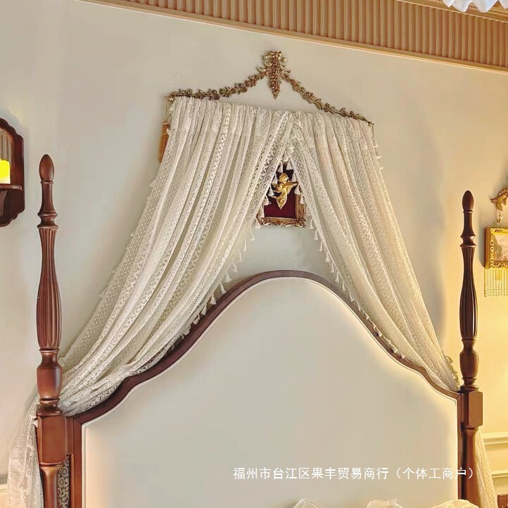 Yellow Bed Canopy, Bed Head Curtain, French Door Curtain, Lace Princess, Korean-Style Home Decoration, Bedroom Photography Background