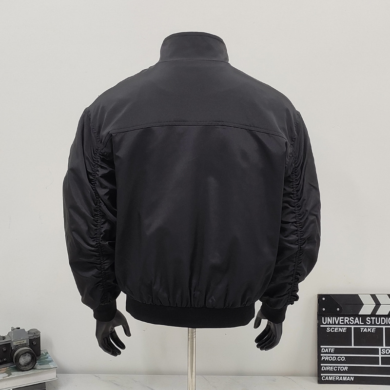 Retro Baseball Jacket With Stand Up Collar And Inner Pockets_voghion.com