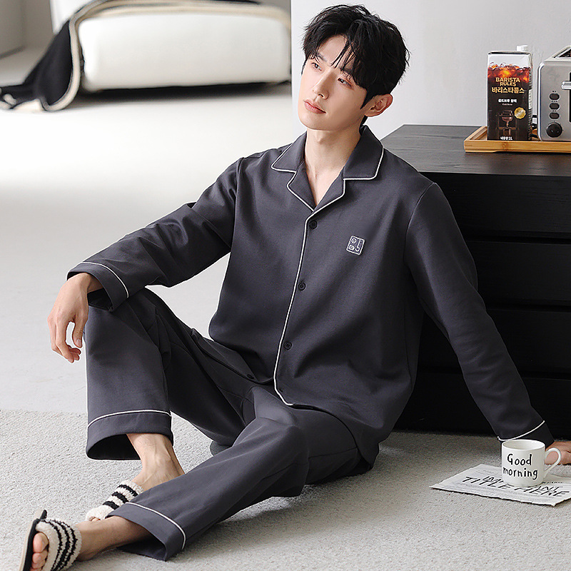 ZHUOJIA 남성용 순면 잠옷 남성용 봄, 가을 100% 면 긴팔 가디건 새 홈웨어 캐주얼 외부 착용 가능