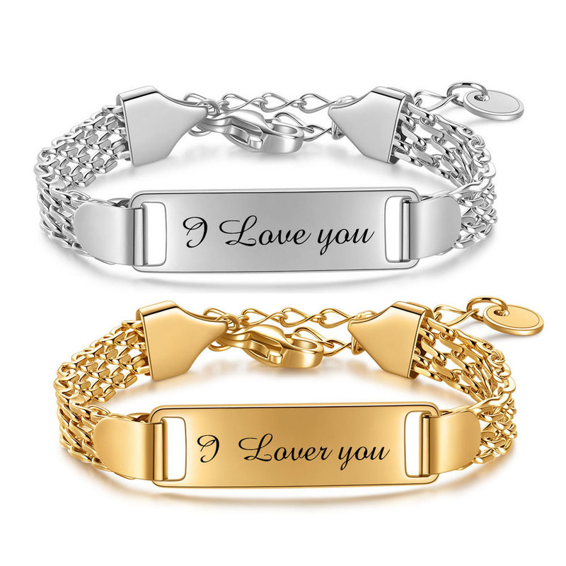 Europe and the United States cross-border I Love you stainless steel 8MM mesh smooth lettering 18K gold bracelet stainless steel bracelet