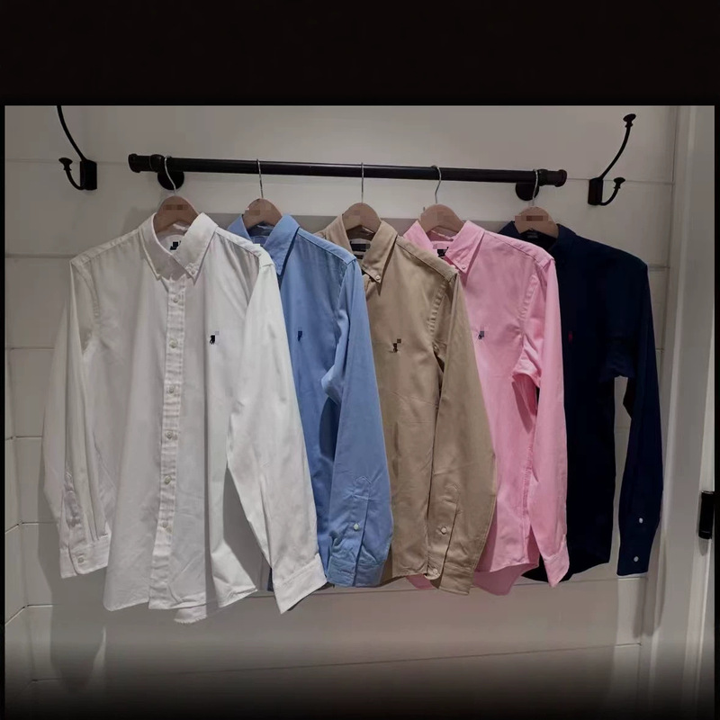 Cross-Border Men's Rl Long-Sleeve Shirts for Young and Middle-Aged Men, Business Casual Oxford Fabric Shirts, Available in Multiple Colors, Pure Cotton Shirts