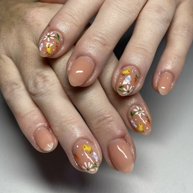 Cartoon Chick Daisy Fake Nails Medium Round Shape Easter European and American Cross-Border Nail Art Pieces Cute Wearable Nails Cartoon Chick Daisy Fake Nails Medium Round Shape Easter European and American Cross-Border Nail Art Pieces Cute Wearable Nails