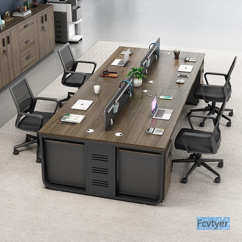 Financial Office Desk and Chair Set for Company, 4-Person and 6-Person Simple Office Desk for Office Staff
