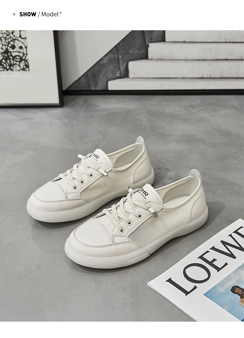 Giày sneaker nữ trắng mesh thoáng khí đế bằng — Màu be A81 chi tiết 25