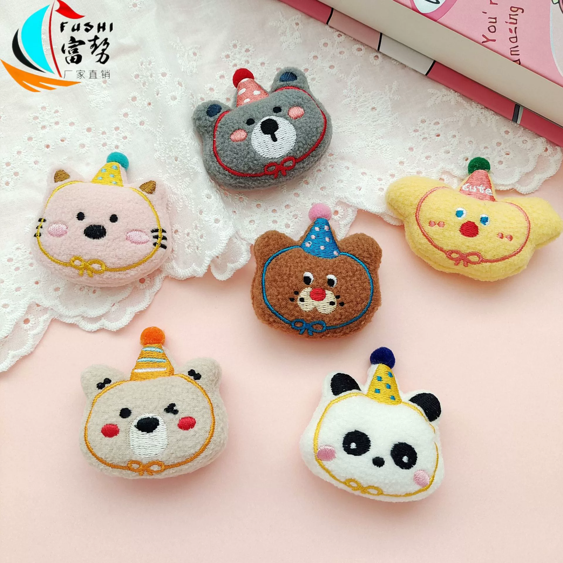 Cartoon cute plush doll, brooch, hair accessory, with little bears, cat