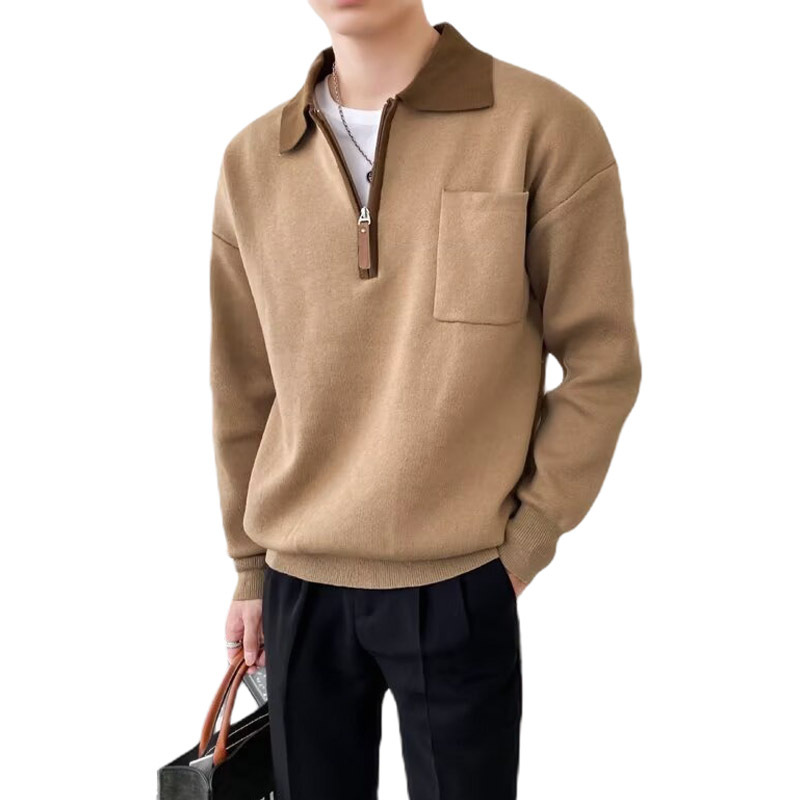 Explosiones transfronterizas de tamaño grande europeo polo camiseta con solapa camiseta de punto suéter hombre color viejo dinero fábrica de negocios al por mayor