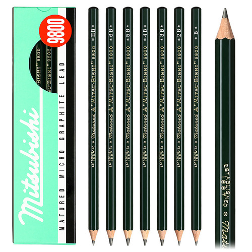 UNI Japan Mitsubishi Pencil 9800 Drawing Pencil Painting Sketch Pencil F-10B Wood Pencil 12 Boxes