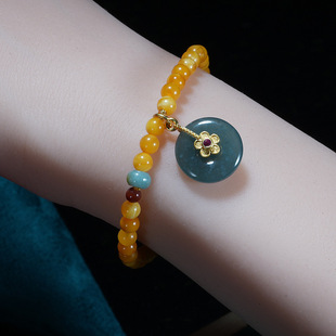 Natural Chicken oil yellow beeswax beads bracelet Hetian jade accessories single ring bracelet vintage Chinese style design wholesale