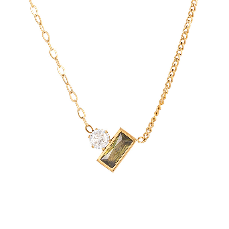 1 Piece Simple Style Rectangle Titanium Steel Inlay Zircon Pendant Necklace_colorza_3