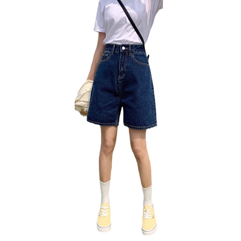 ハイウエストのデニムの半ズボンの女性の夏の薄い金のゆったりしている2023年の新型の広い足の5分のズボンはやせている大きいサイズのストレートの中でズボンを現します。