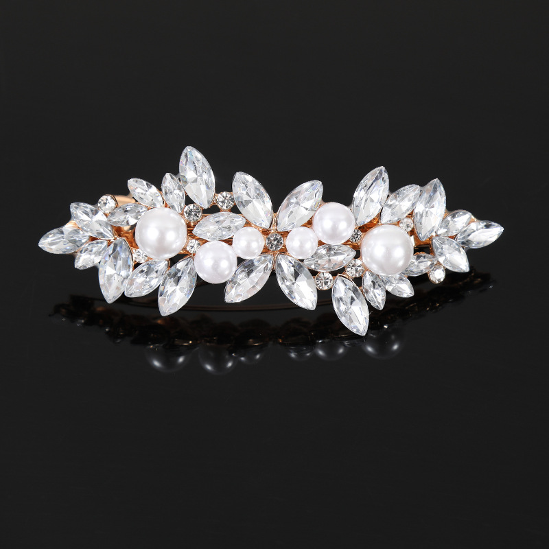 Peigne orné de cristaux, perles dorées et strass, bijou de coiffure de mariée, style transfrontalier européen et américain. Ornement en cristal, perle dorée, peigne à strass. Cheveux de mariée_voghion.com
