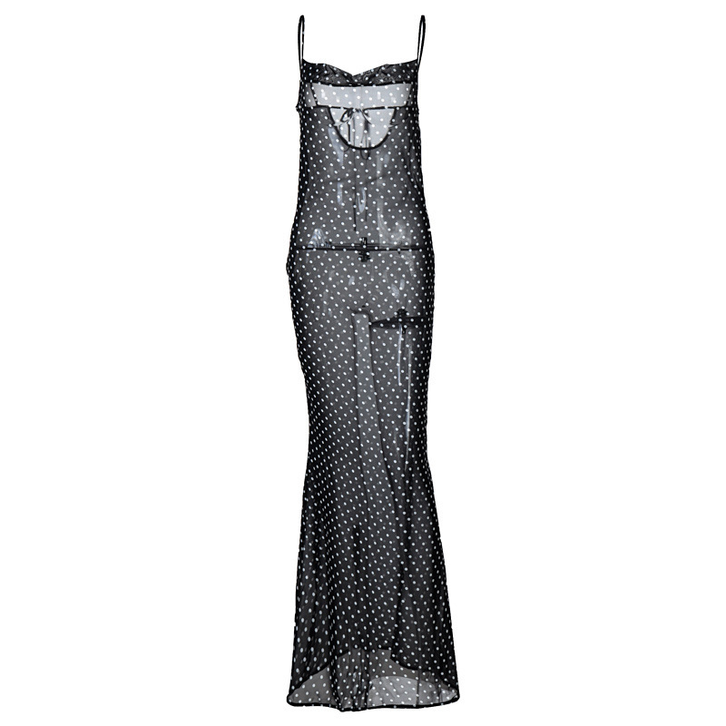 Stile europeo e americano, sexy, modello autunno 2025, abito lungo con lacci posteriori trasparenti in rete, all'ingrosso per_voghion.com