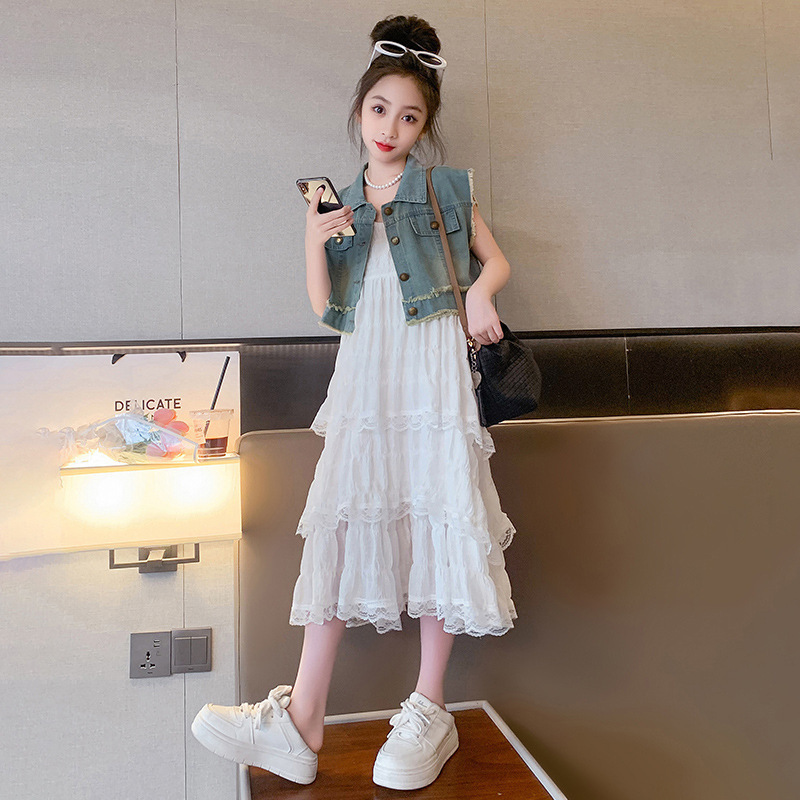 Girls' Slip Skirt Summer 2025 New Children's Women's Dress suit Clothes Girls Big Children's Summer dress