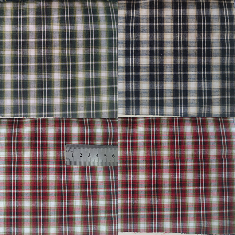 东南亚衬衫男衬衫格子布红墨绿格蓝色藏青色色织格子面料包箱里布