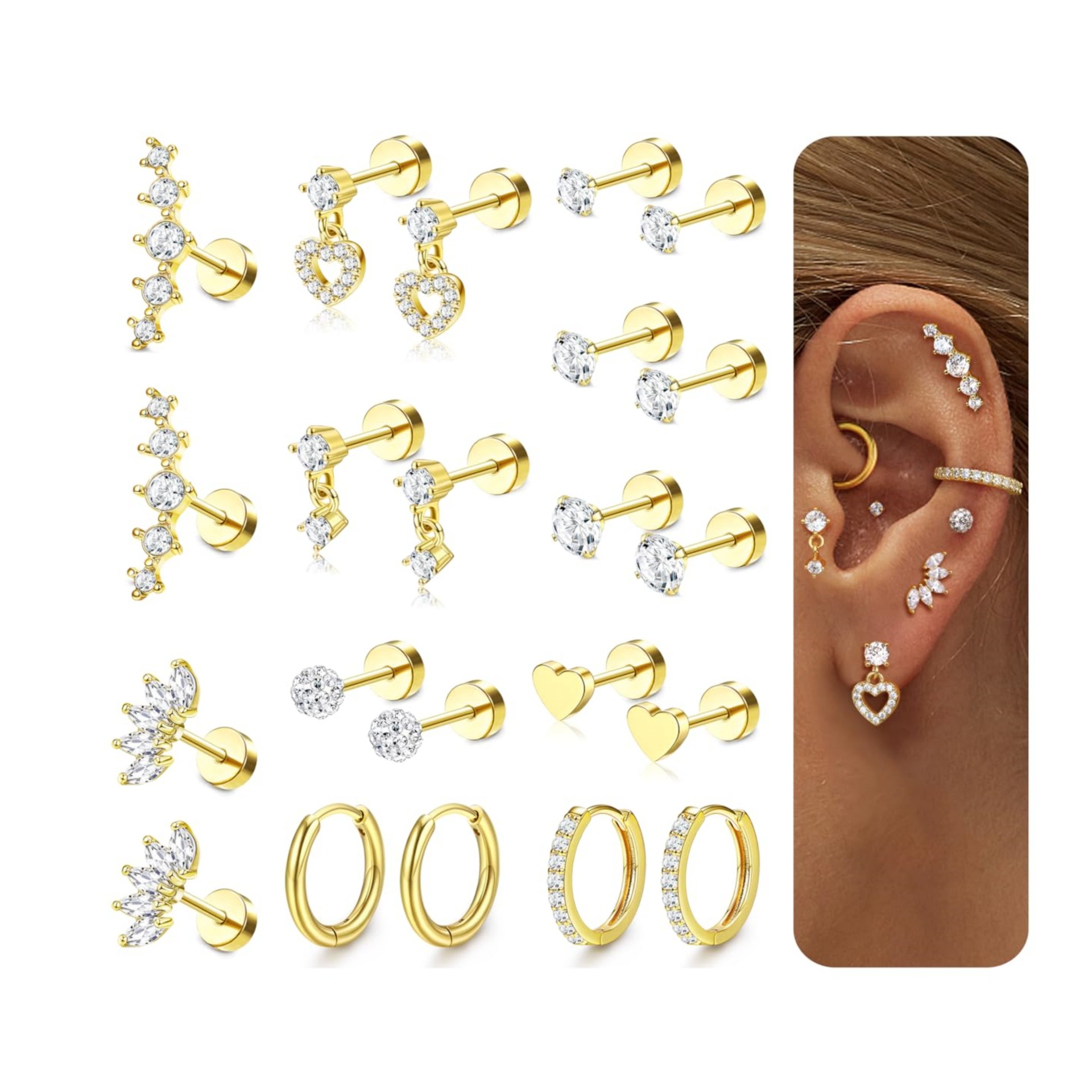 Orecchini pendenti geometrici in zircone con placcatura in oro_voghion.com