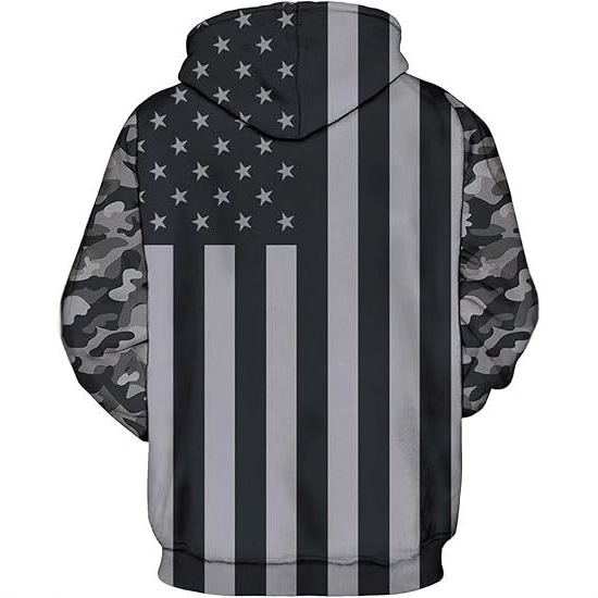 Camuflaje geométrico rayas belleza bandera estampada 3D hombres sueltos de manga larga hombro con cordón suéter con capucha sudadera