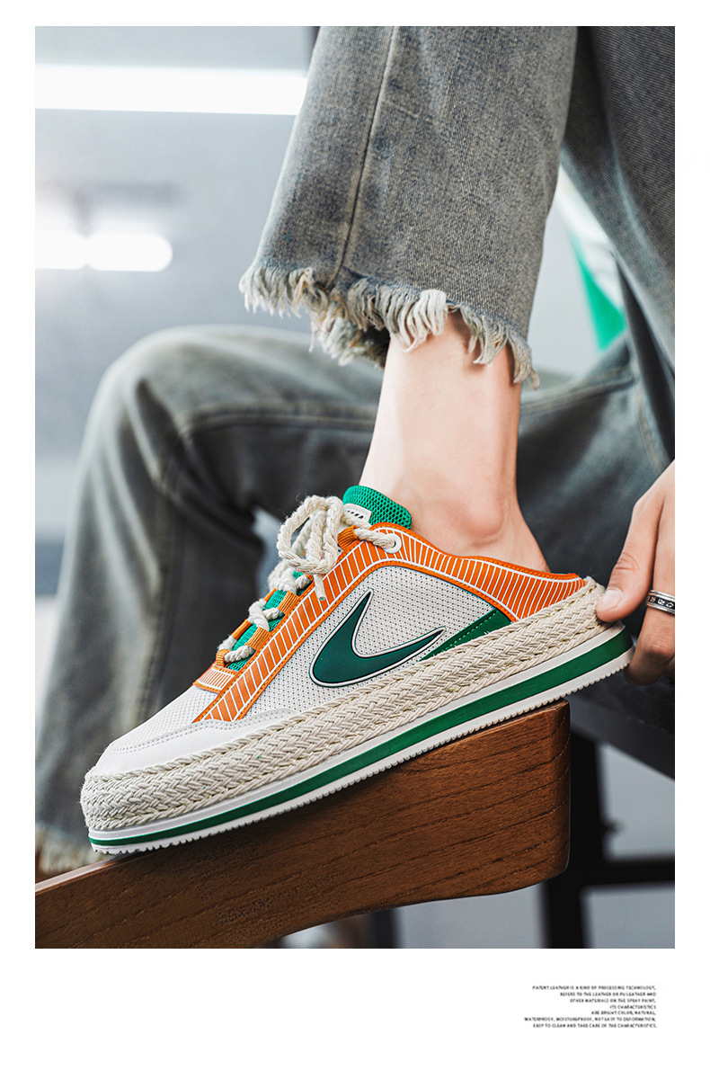 Scarpe da uomo autunnali Nuove scarpe sportive in mesh Un pedale Scarpe da marea intrecciate in paglia a doppio scopo con fondo spesso Scarpe casual da studente traspiranti da uomo_voghion.com