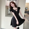 Ruffle edge sexy low cut waist A-line dress