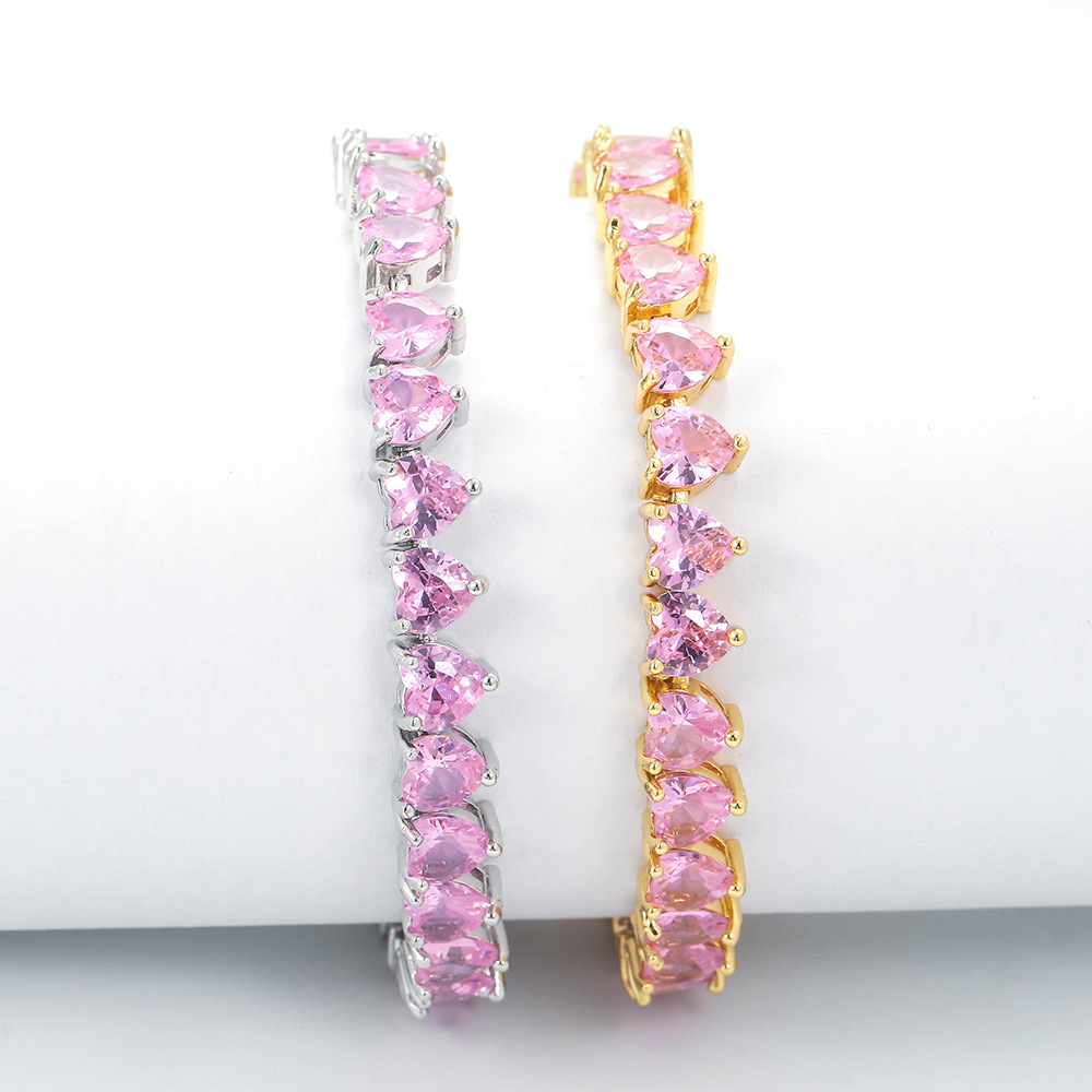 20g Weight Fashion Geometric Copper Micro-set Pink Diamond Zircon Bracelet Female