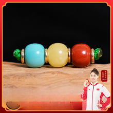 蜜蜡南红绿松石红绿灯配珠百香籽星月菩提手串文玩配饰套装顶珠腰