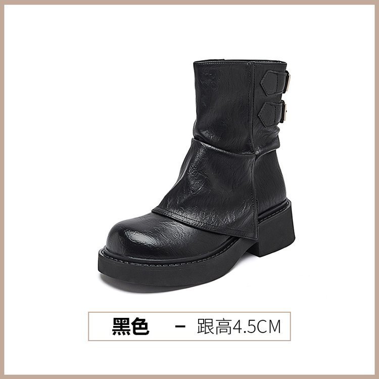 牛皮版真皮靴子短靴女2025新款英伦马丁靴女款秋冬单靴复古堆堆靴|undefined