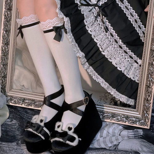 Japanese Lolita JK versatile calf soft girl socks mesh lace lace bow lolita mid-calf socks for women