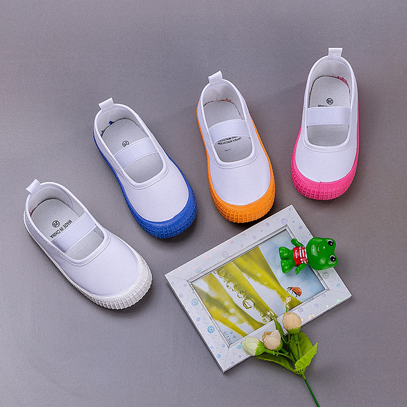 Children's Canvas Shoes Indoor Shoes Boys and Girls Children's Kindergarten Set Foot Cloth Shoes Elasticated White Shoes Manufacturers Children's Canvas Shoes Indoor Shoes Boys and Girls Children's Kindergarten Set Foot Cloth Shoes Elasticated White Shoes Manufacturers