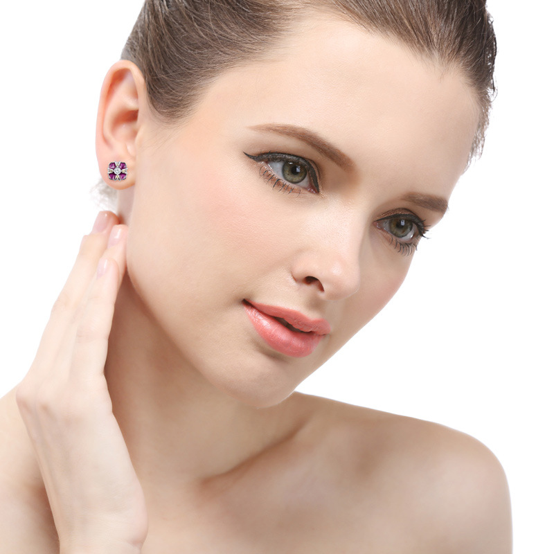 Estilo japonés y coreano s925 accesorios de circón de plata transfronteriza pendientes de aceite de gota fresca pendientes cuadrados de estilo simple para las mujeres