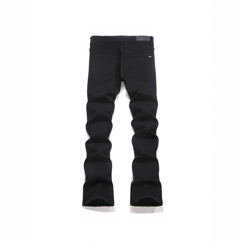 Cross-Border Trendy Brand Amiri New Spring and Autumn Starry Sky Pattern Luxury Rhinestone Black Stylish Slim-Fit Jeans