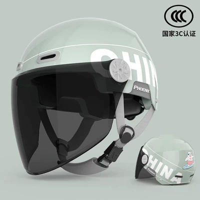 four seasons universal half helmet – Motosiklet dəbilqələri - one-size-fits-all-3c-lime-green-sunscreen-long-mirror-detachable-ear-protection-for-all-seasons
