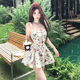 【法香告白】甜欲设计感法式吊带连衣裙女夏季碎花裙子甜美A字裙