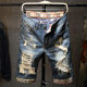 Lined Jeans Men's Ragged Five-point Beggar Pants Four Seasons Trendy Brand Personalized Men's Jeans jeansmen