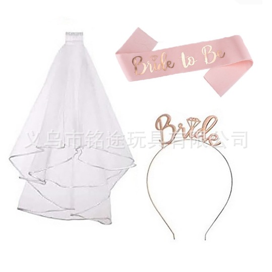 Partido único europeo y americano novia velo novia para ser bronceado correa de hombro etiqueta con traje insignia