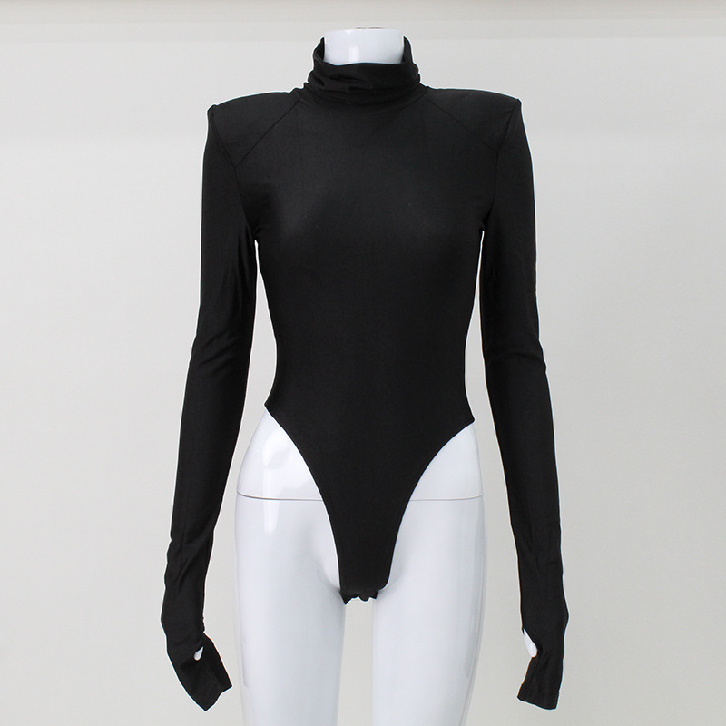 Amazon mujeres europeas y americanas de hombro simple cuello alto manga larga sexy Slim color sólido moda todo partido mono al por mayor