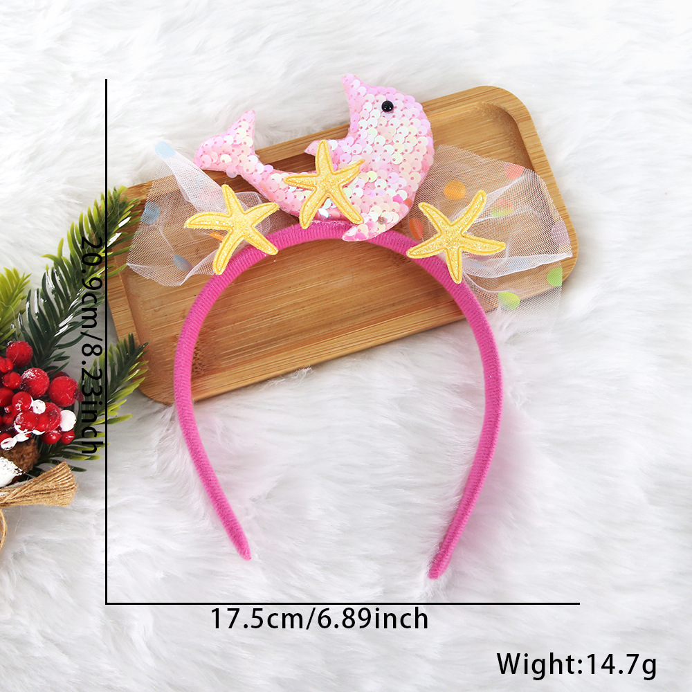 Transfronterizos de sequillas de cola de pescado banda de cabello chica fiesta de cumpleaños decoración mar serie tocado delfin estrella de mar banda de malla de hilo
